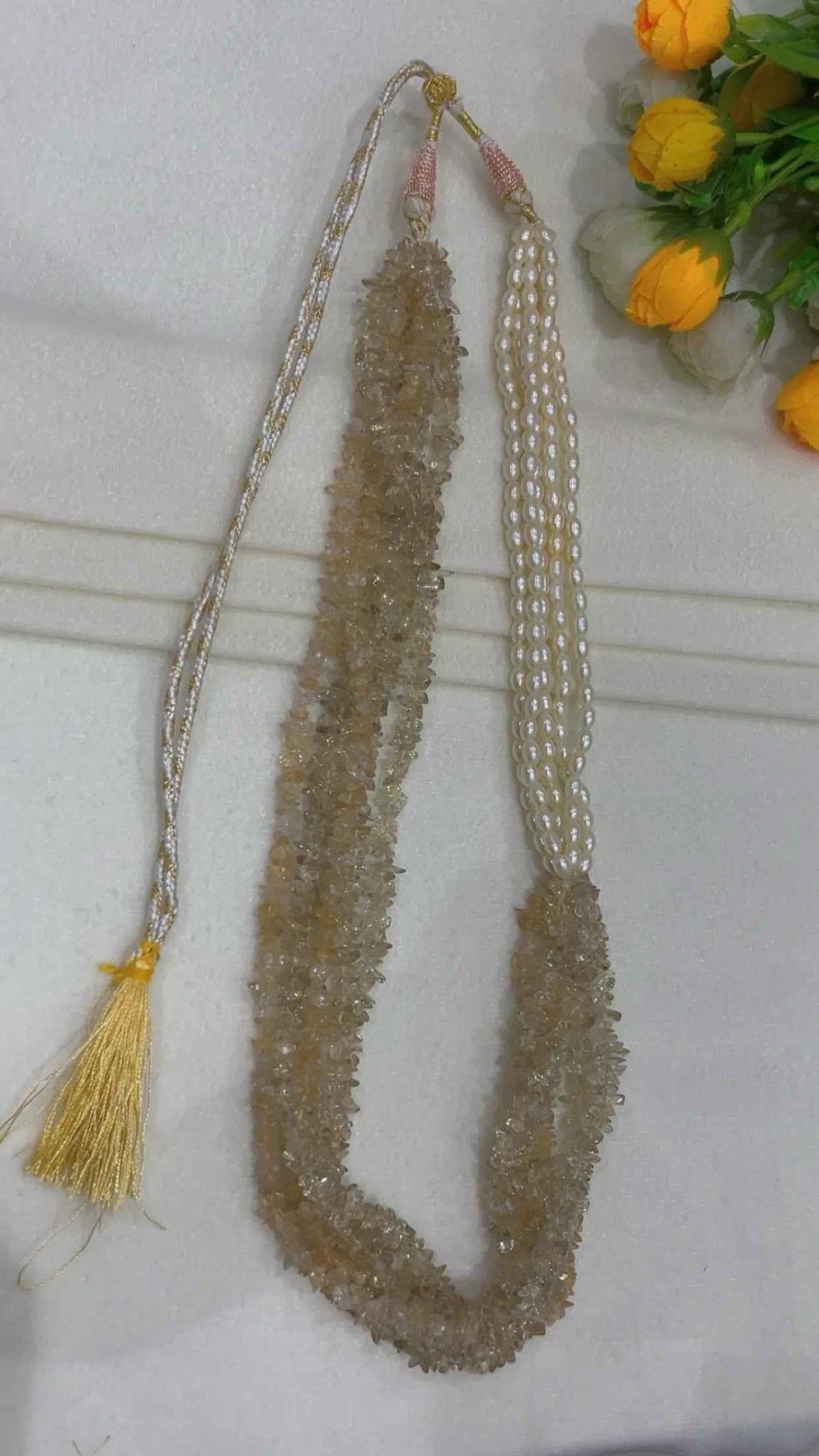Natural Quartz & Pearl Gemstone Beads Necklace Jewelry
