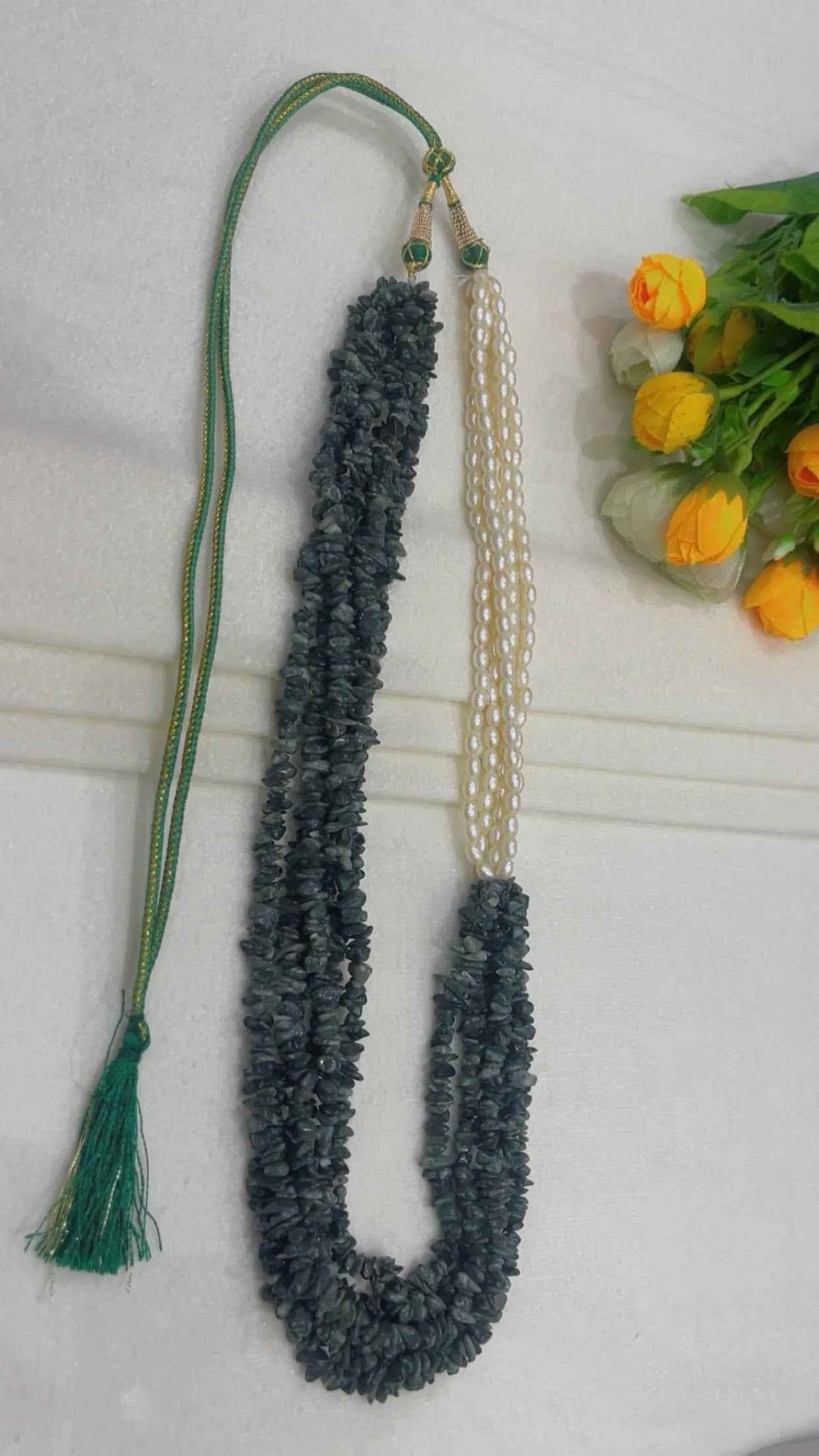 Natural Green Quartz & Pearl Gemstone Beads Necklace Jewelry