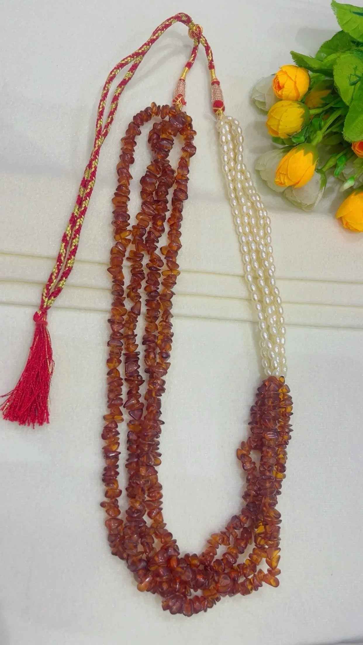 Natural Carnelian & Pearl Gemstone Beads Necklace Jewelry