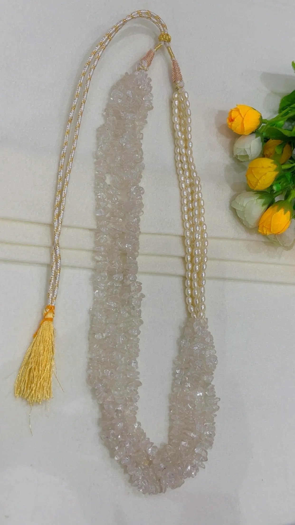 Natural Quartz & Pearl Gemstone Beads Necklace Jewelry