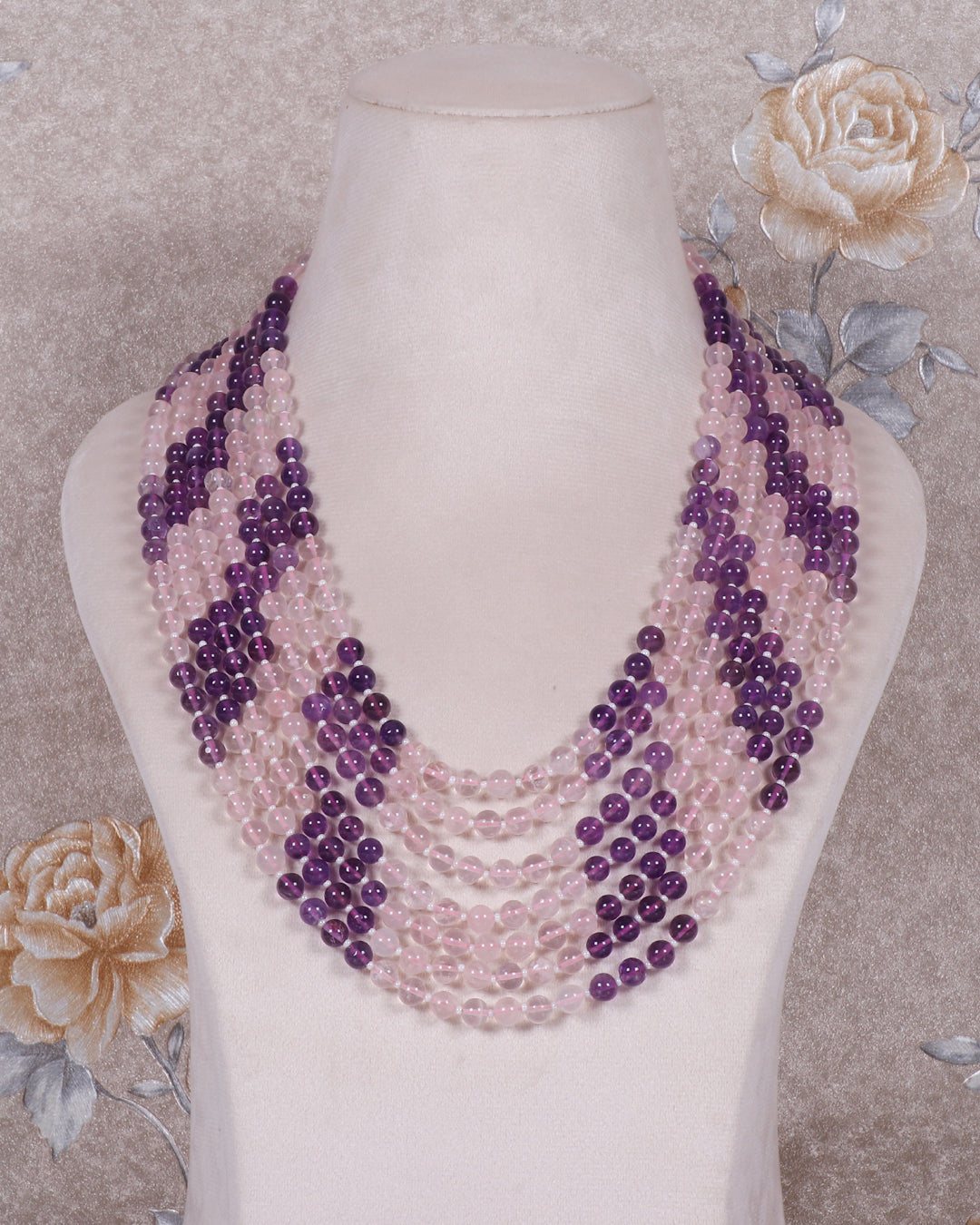 Natural Rose Quartz & Amethyst Gemstone Beads Necklace Jewelry