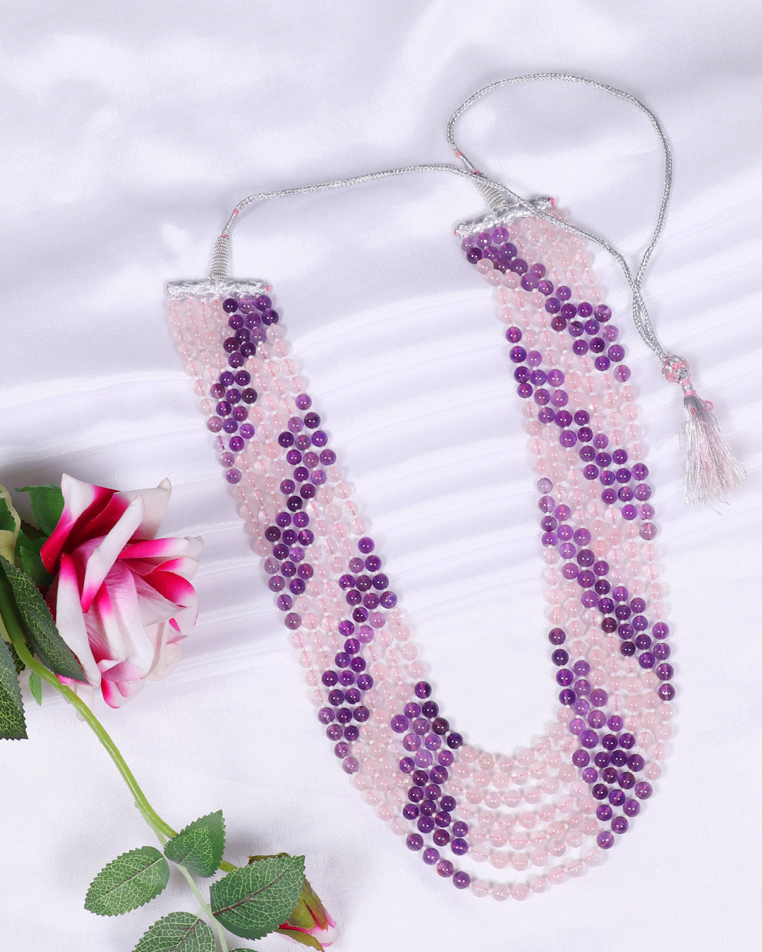 Natural Rose Quartz & Amethyst Gemstone Beads Necklace Jewelry