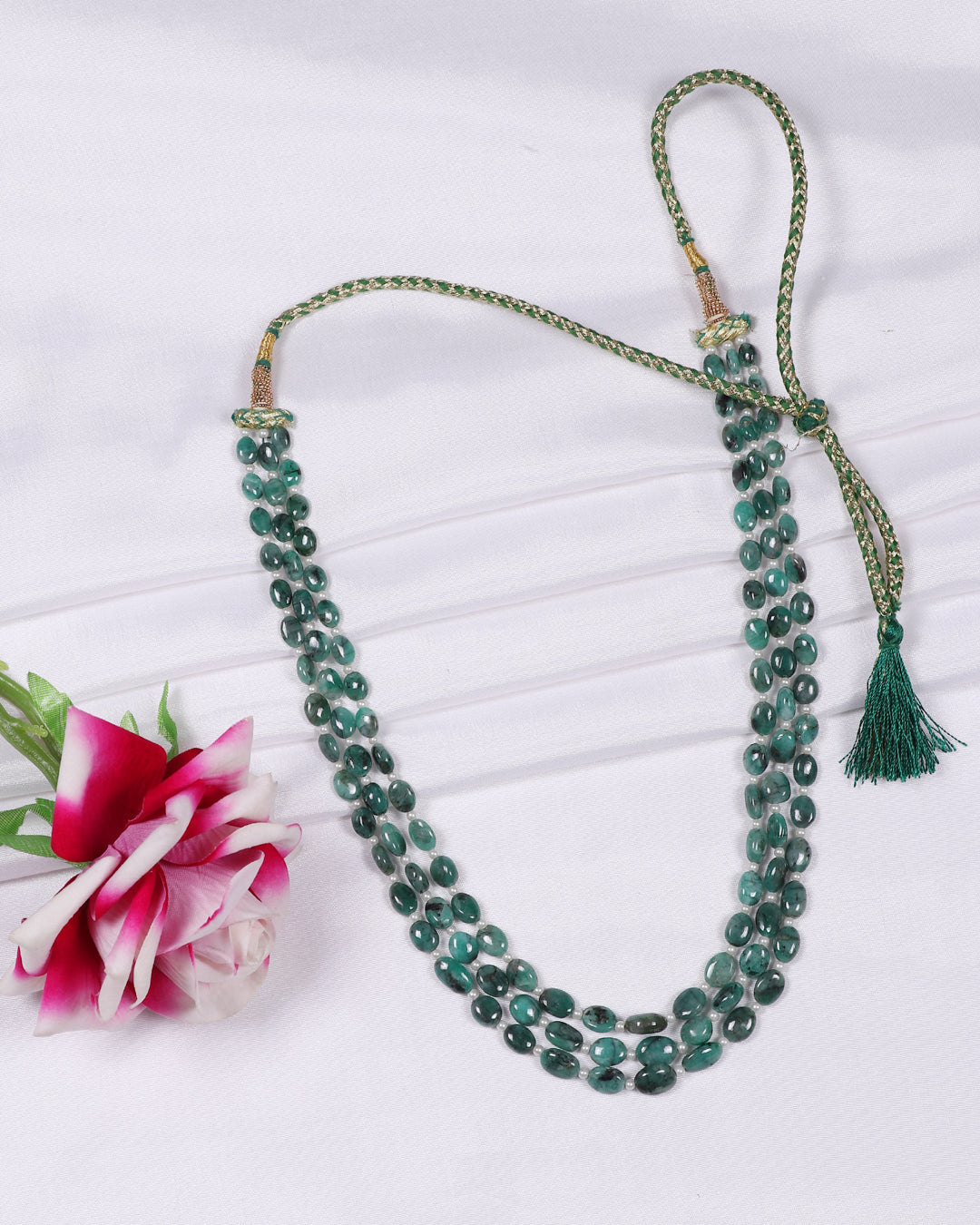 Natural Emerald & Pearl Gemstone Beads Necklace Jewelry