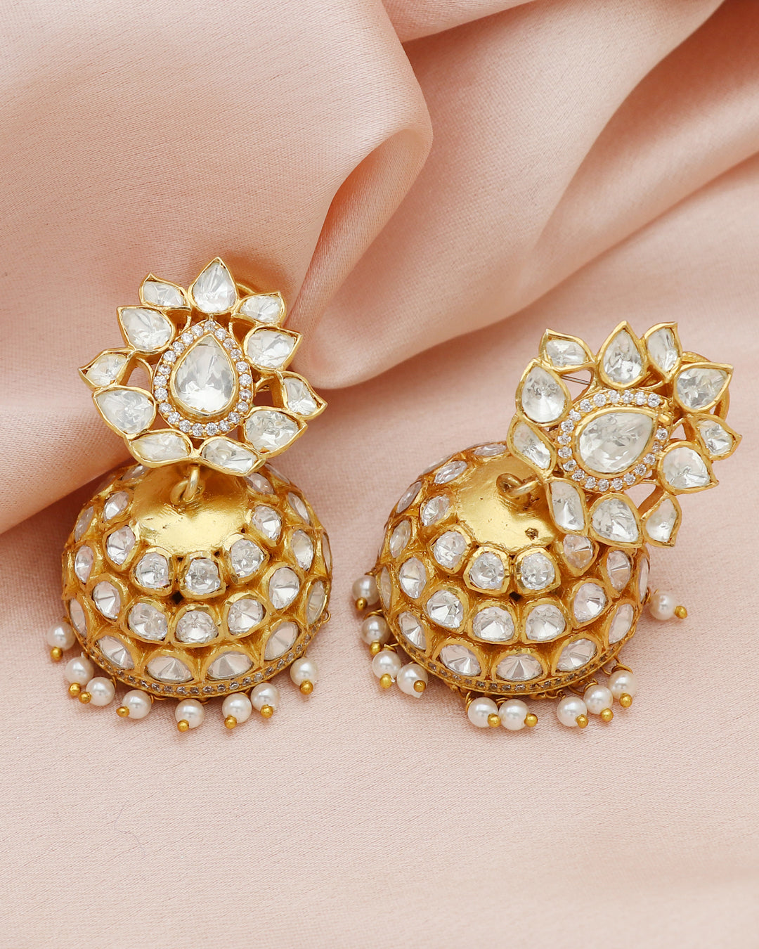 925 Silver Polki Jhumki Earring Jewelry