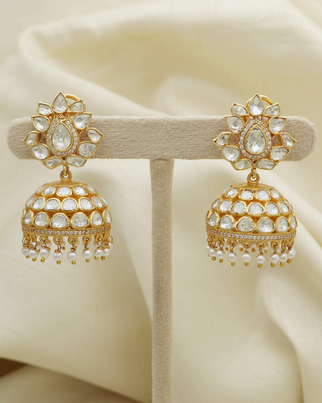 925 Silver Polki Jhumki Earring Jewelry