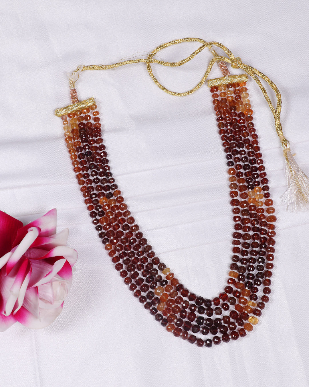 Natural Hessonite Garnet & Pearl Gemstone Beads Necklace Jewelry