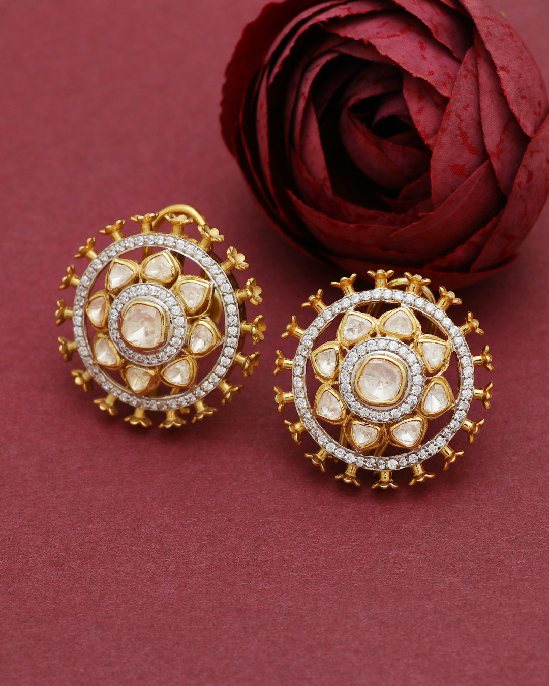 925 Silver Moissanite Polki Stud  Earrings