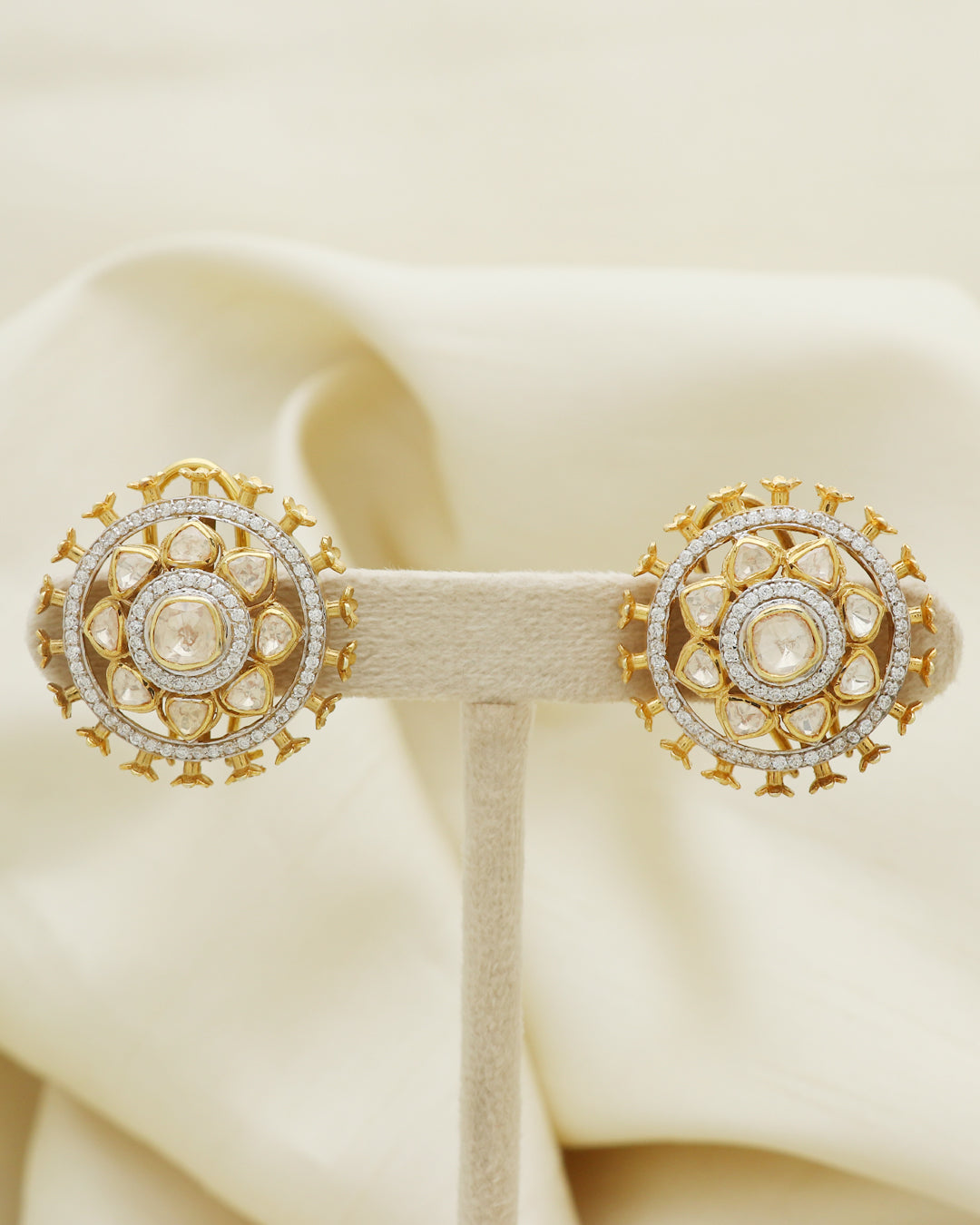 925 Silver Moissanite Polki Stud  Earrings