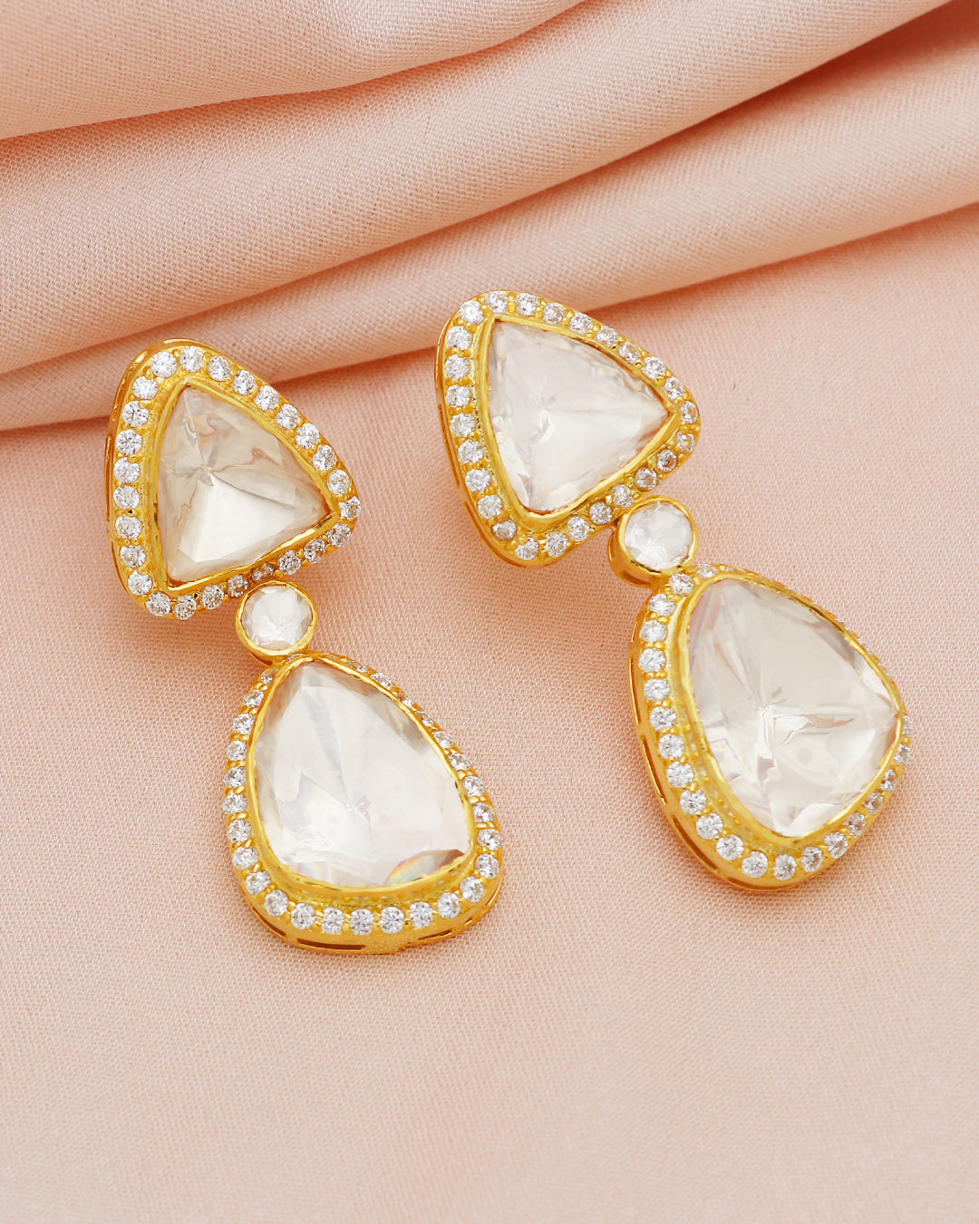 925 Silver Moissanite Polki Stud Earrings