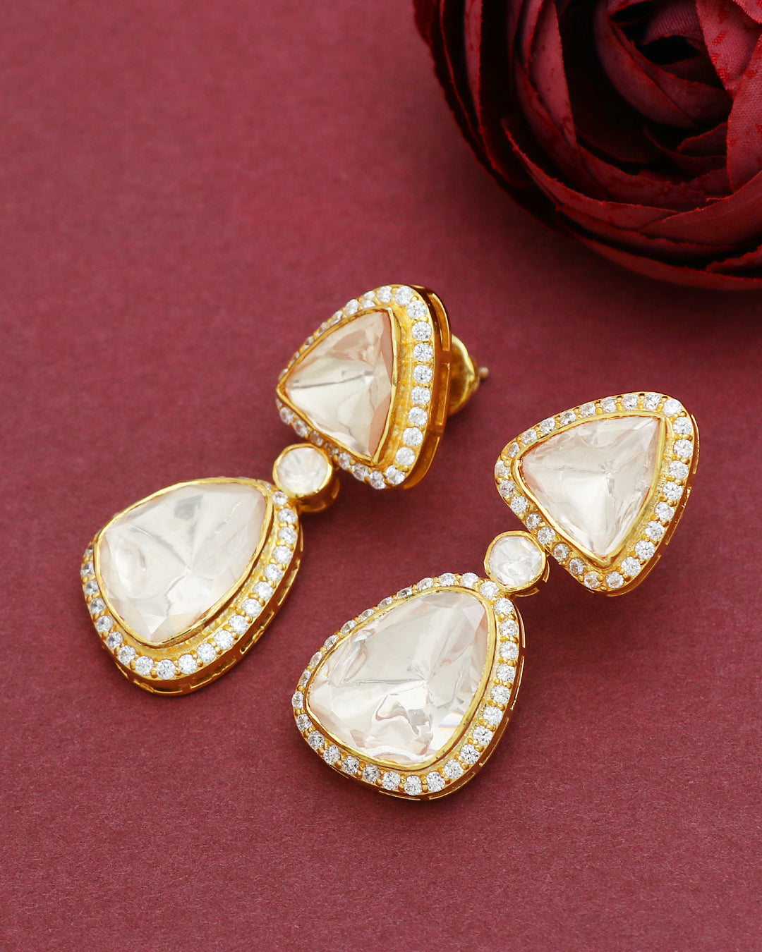 925 Silver Moissanite Polki Stud Earrings