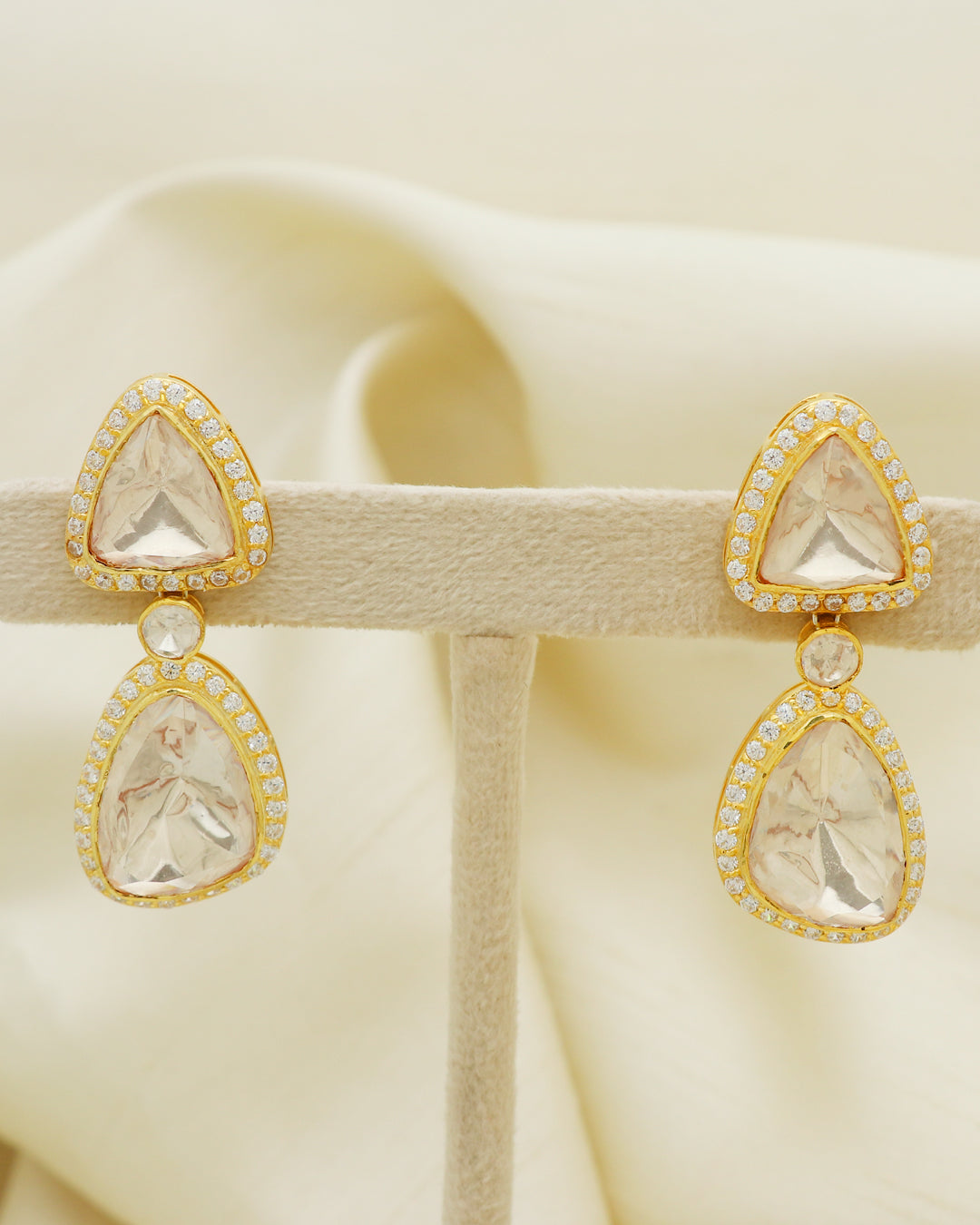 925 Silver Moissanite Polki Stud Earrings