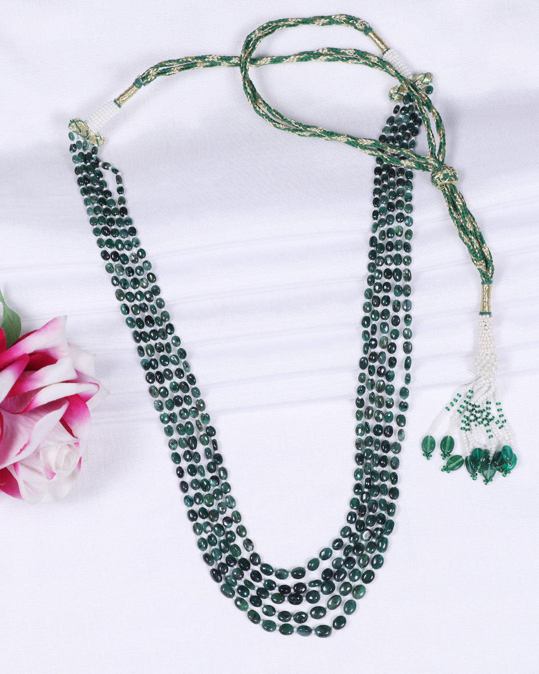 Natural Emerald & Pearl Gemstone Beads Necklace Jewelry