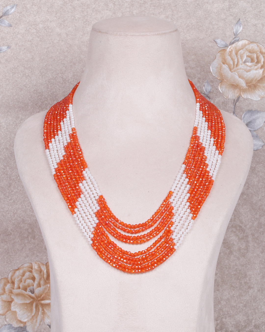 Natural orange zircon & Pearl Gemstone Beads Necklace Jewelry