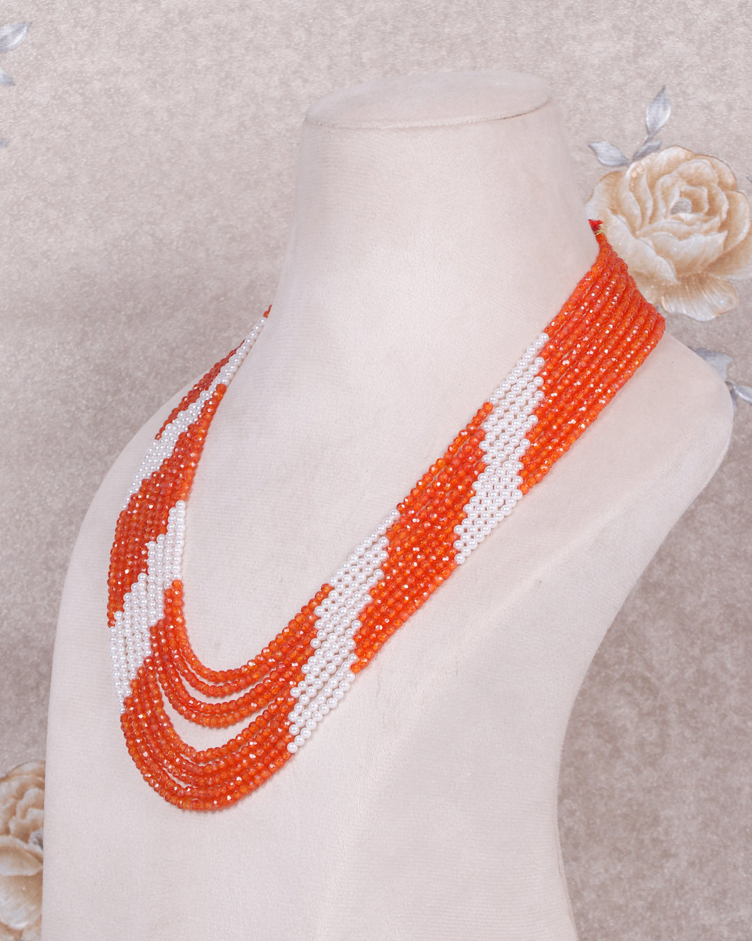 Natural orange zircon & Pearl Gemstone Beads Necklace Jewelry