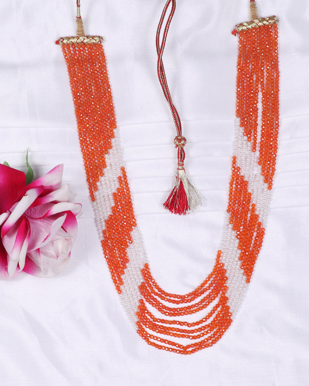 Natural orange zircon & Pearl Gemstone Beads Necklace Jewelry