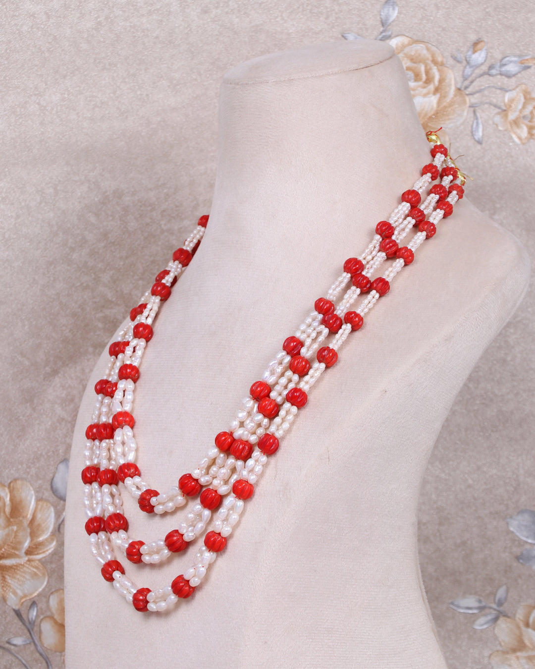 Natural Coral & Pearl Gemstone pumpkin Beads necklace Jewelry