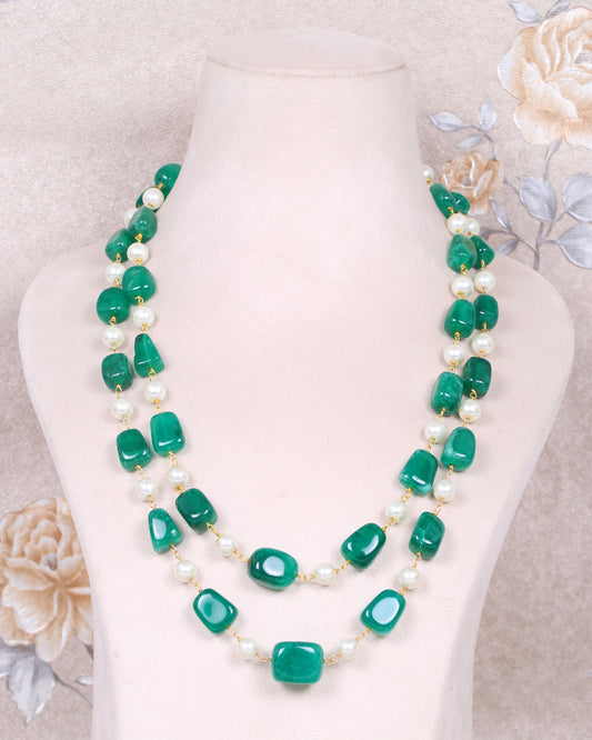 Natural Green Quartz & Pearl Gemstone Beads Necklace Jewelry