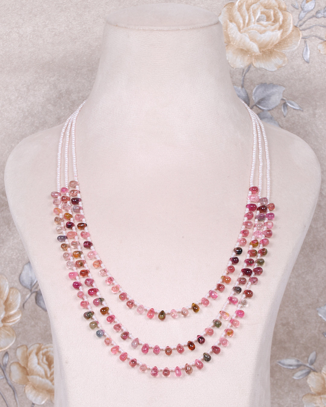 Natural Pink Tourmaline Gemstone Pear Beads Necklace Jewelry