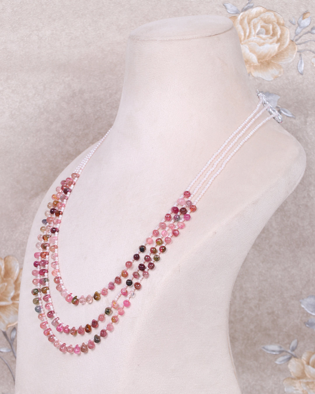 Natural Pink Tourmaline Gemstone Pear Beads Necklace Jewelry