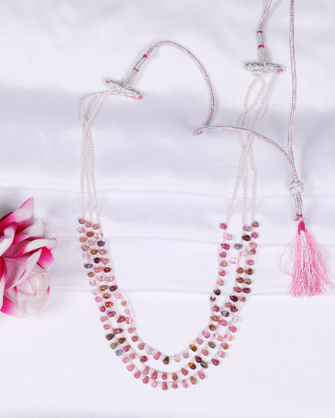 Natural Pink Tourmaline Gemstone Pear Beads Necklace Jewelry