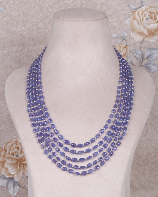 Natural Tanzanite & Pearl Gemstone Oval Beads Necklace Jewelry