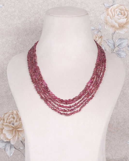 Natural Pink Turmaline Gemstone Oval Beads Necklace Jewelry