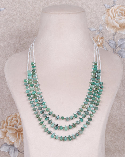 Natural Emerald & Pearl Gemstone Pear Beads Necklace Jewelry