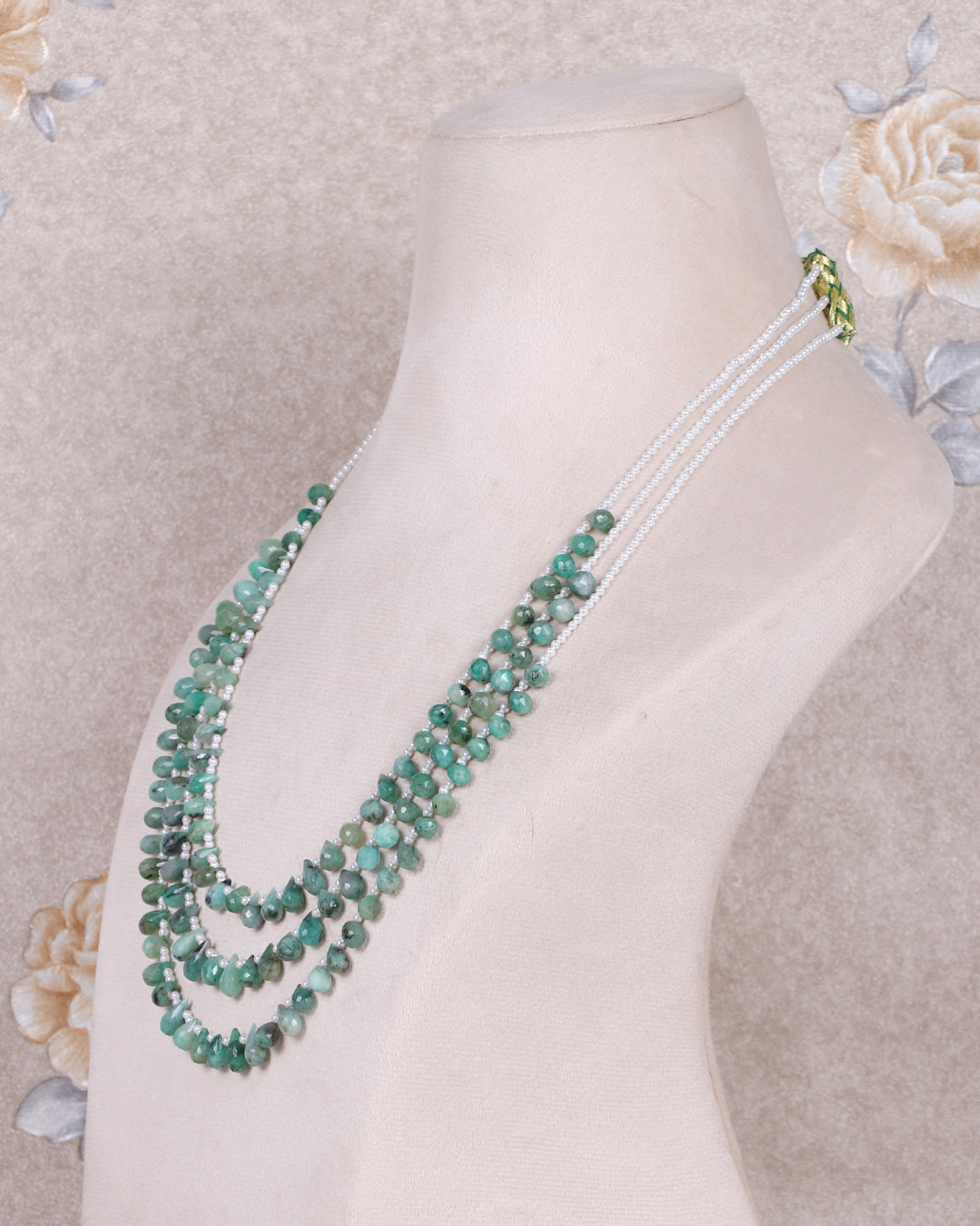 Natural Emerald & Pearl Gemstone Pear Beads Necklace Jewelry
