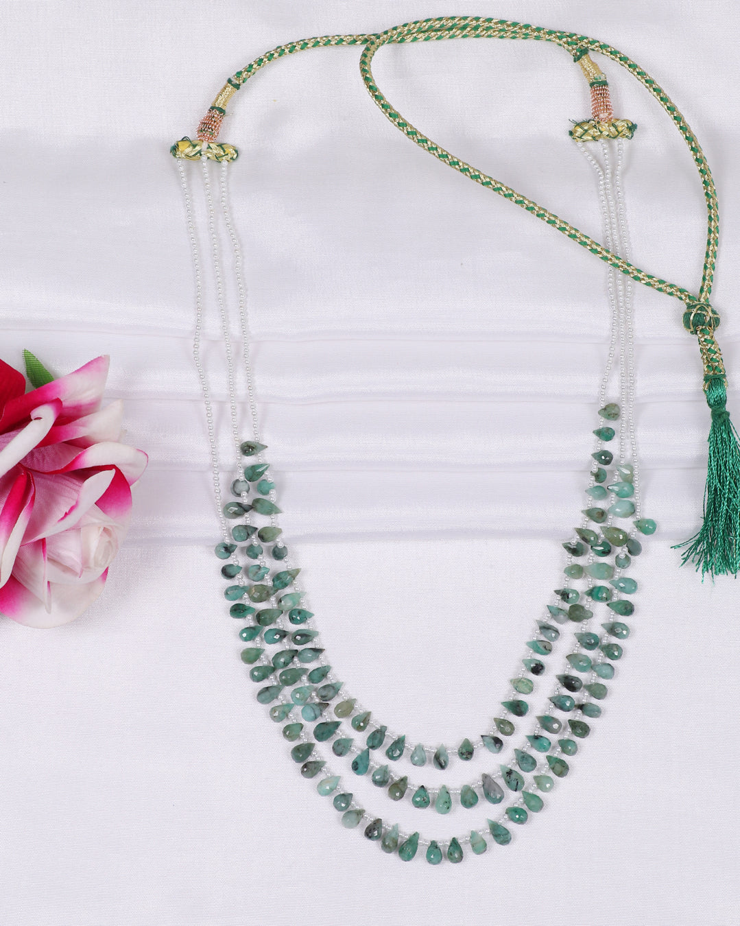 Natural Emerald & Pearl Gemstone Pear Beads Necklace Jewelry