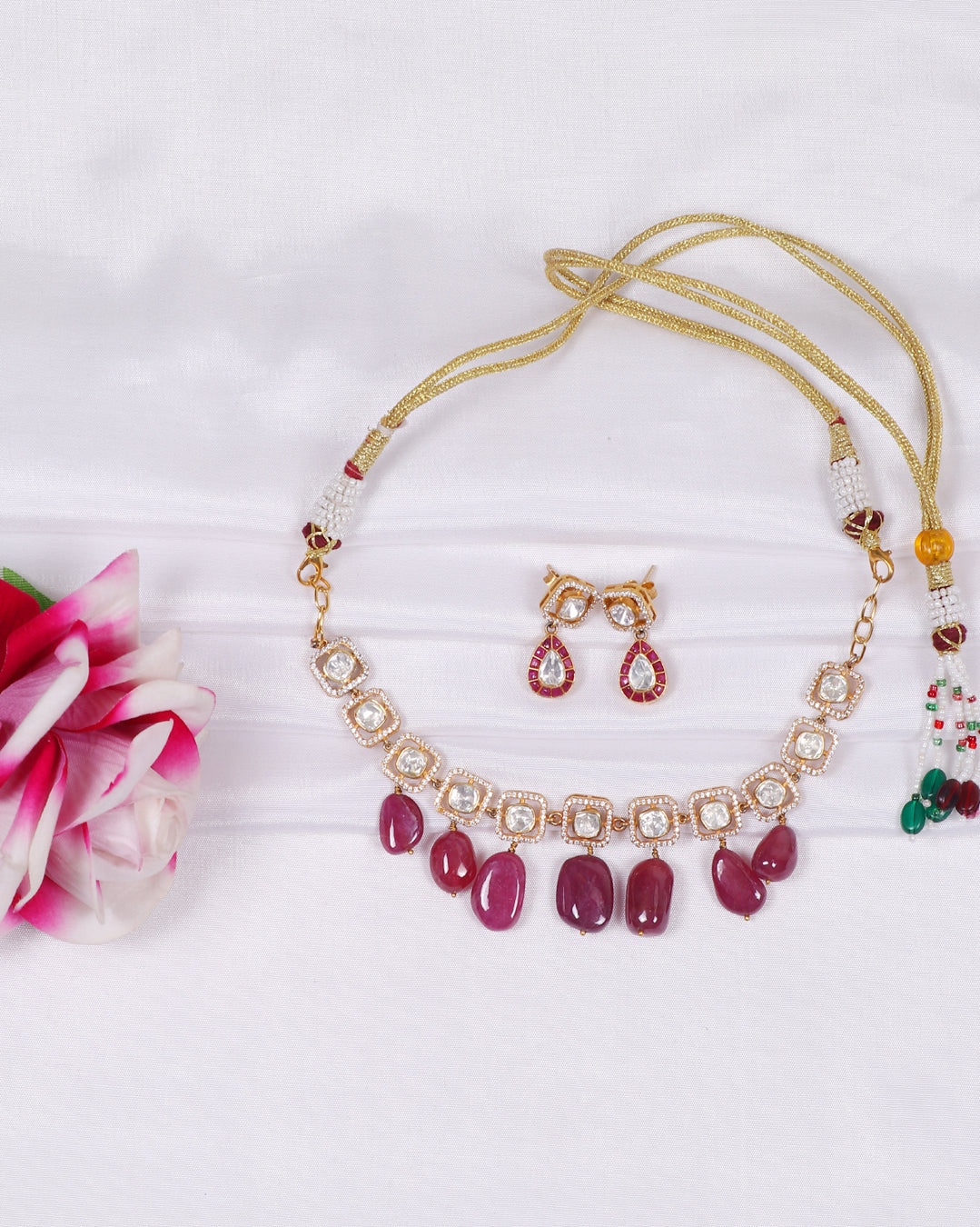 925 Silver Ruby & Polki Designer Necklace Jewelry