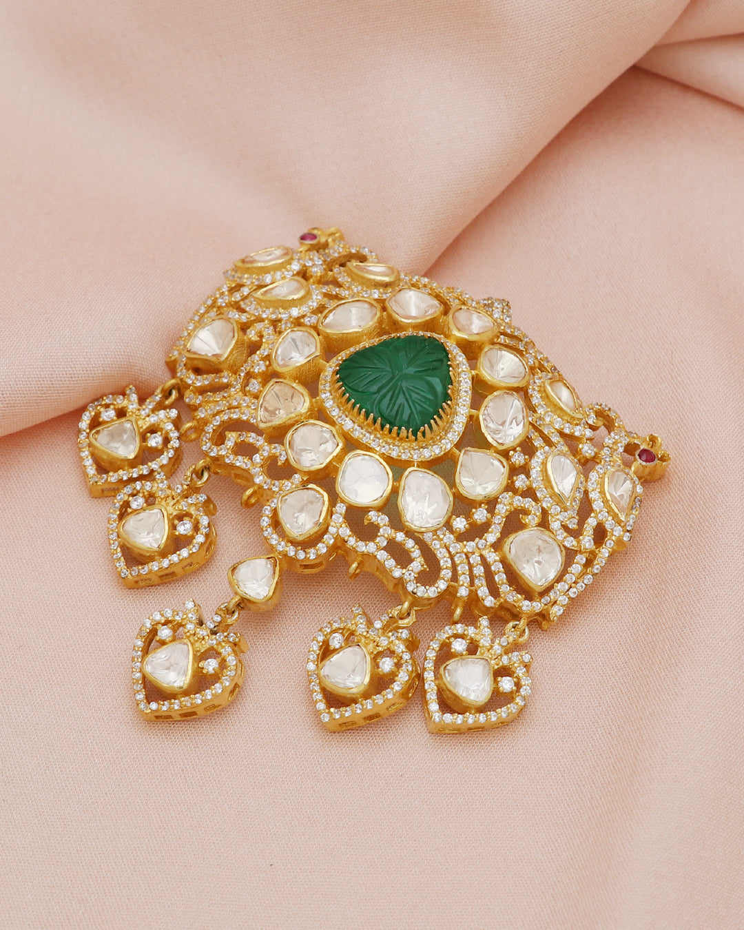 925 Silver Moissanite Polki Emerald Gemstone Pendant Jewelry