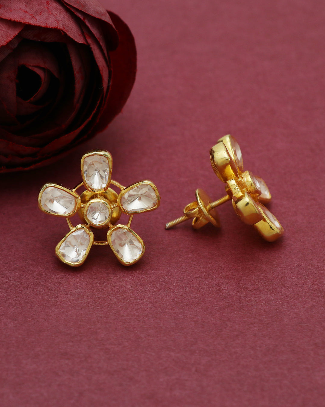 925 Silver Polki Stud Earring Jewelry