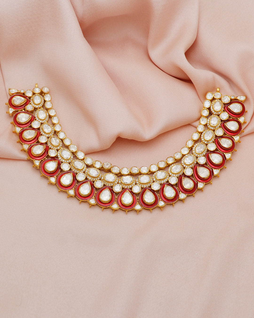 925 Silver Moissanite Polki Red Choker Necklace