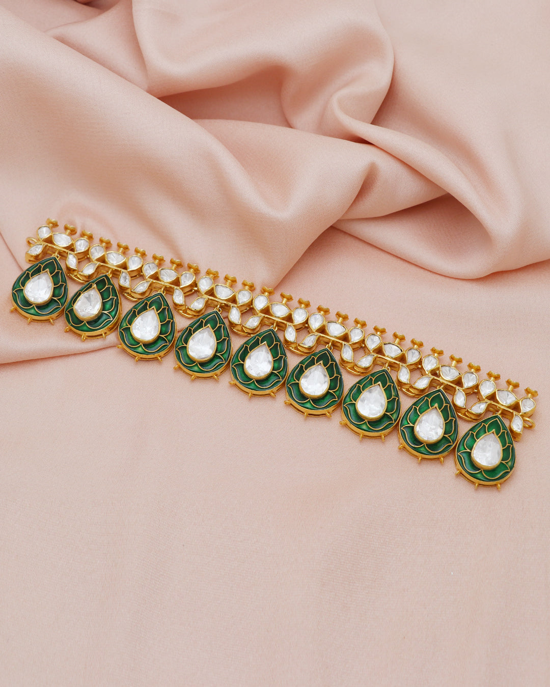 925 Silver Polki Green Choker Necklace