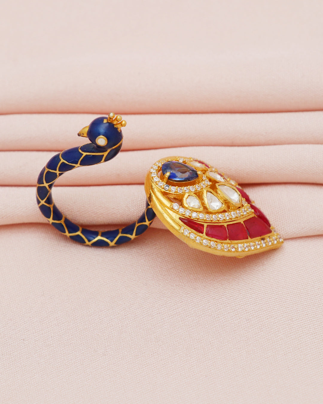 925 Silver Moissanite Peacock Adjustable Ring