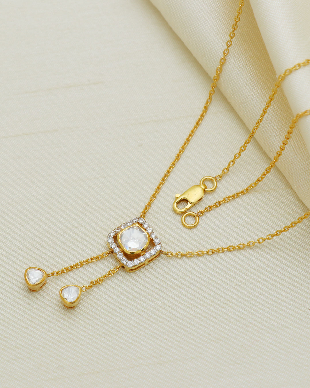 925 Silver Moissanite Polki Necklace