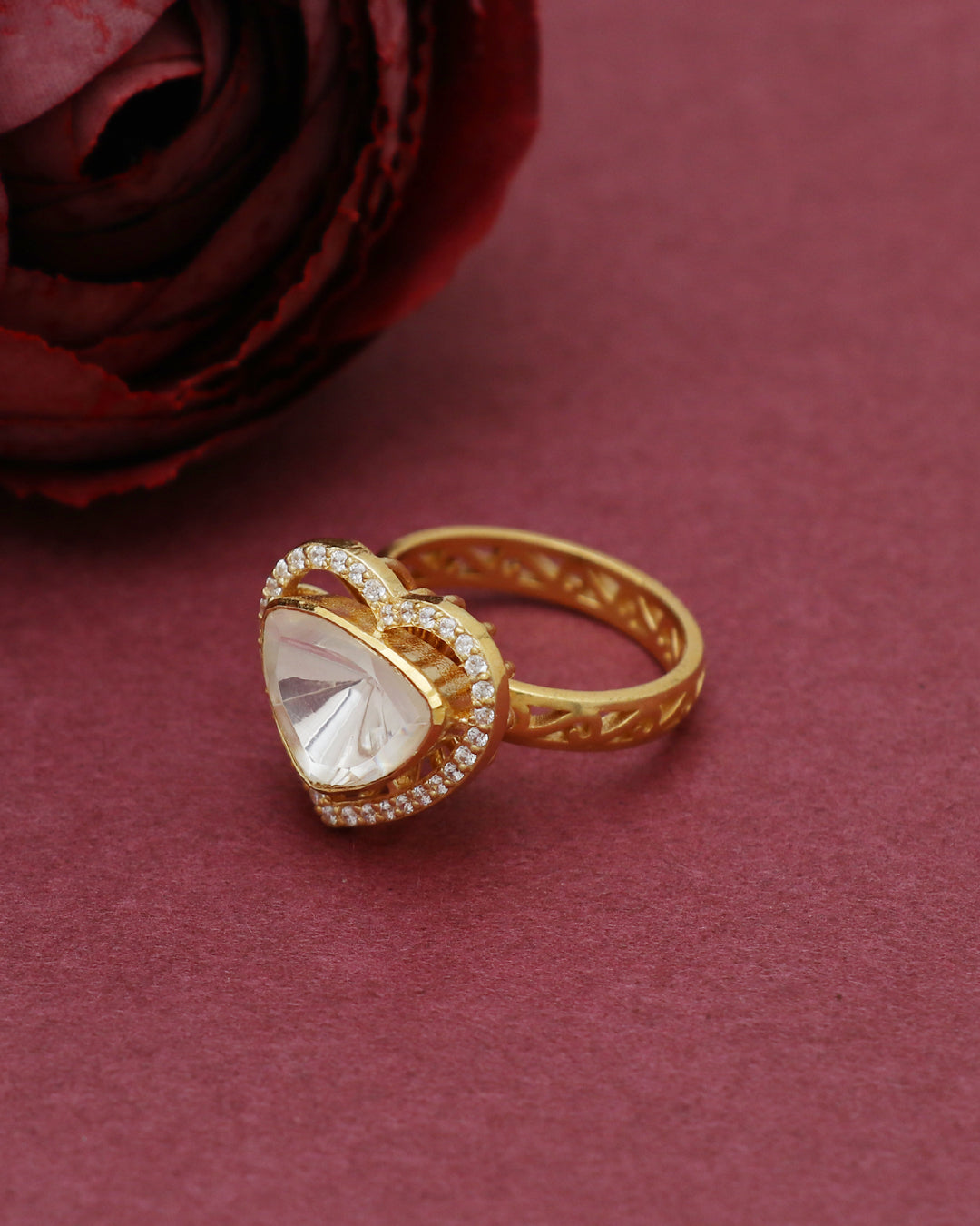 925 Silver Moissanite Polki Heart Shape  Adjustable  Ring