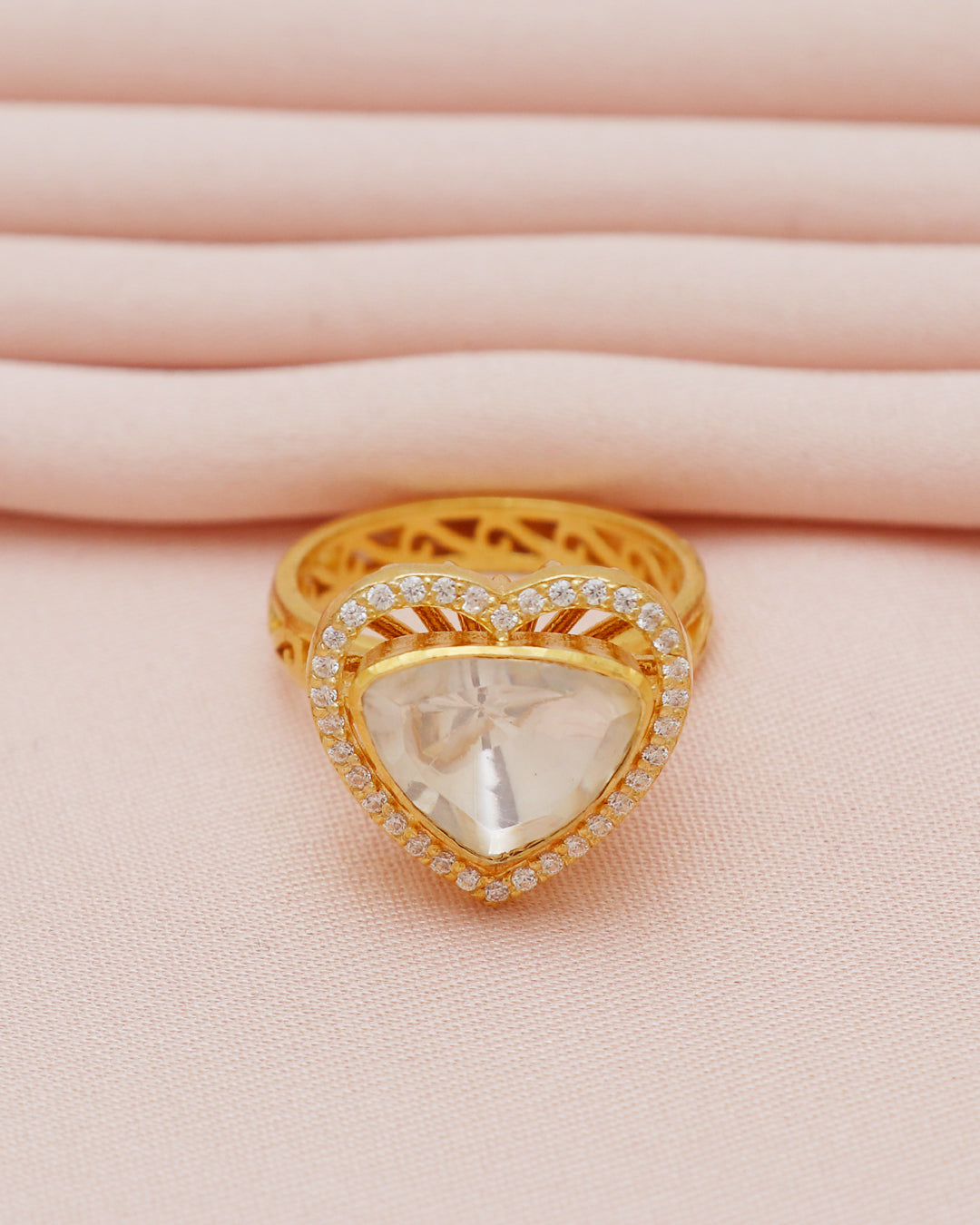 925 Silver Moissanite Polki Heart Shape  Adjustable  Ring