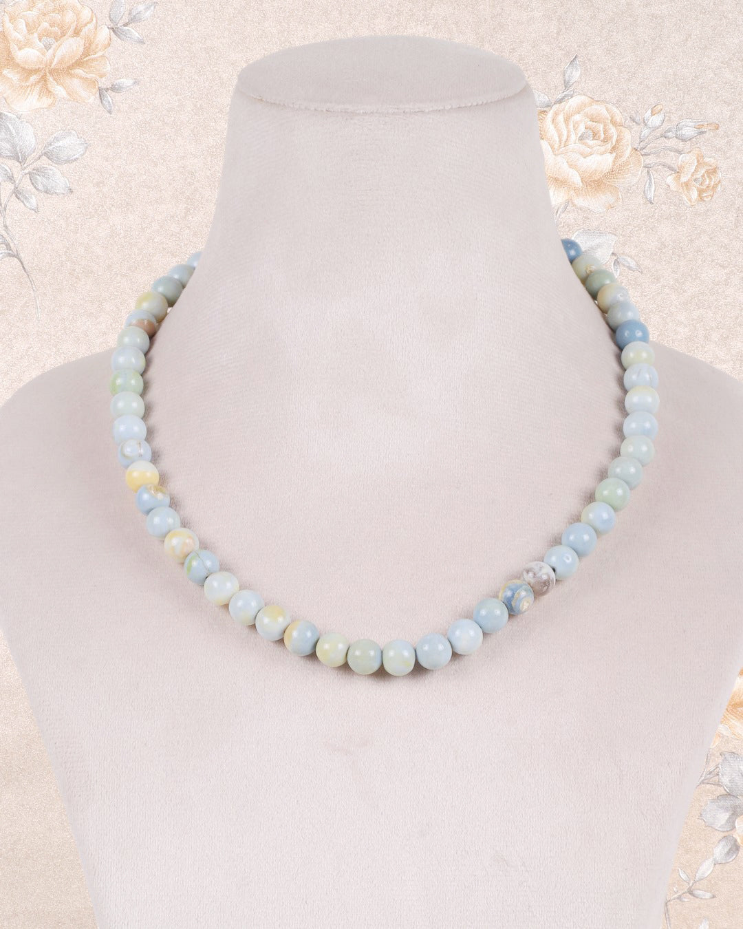 Blue Opal Gemstone Round Smooth Beads Necklace Jewelry