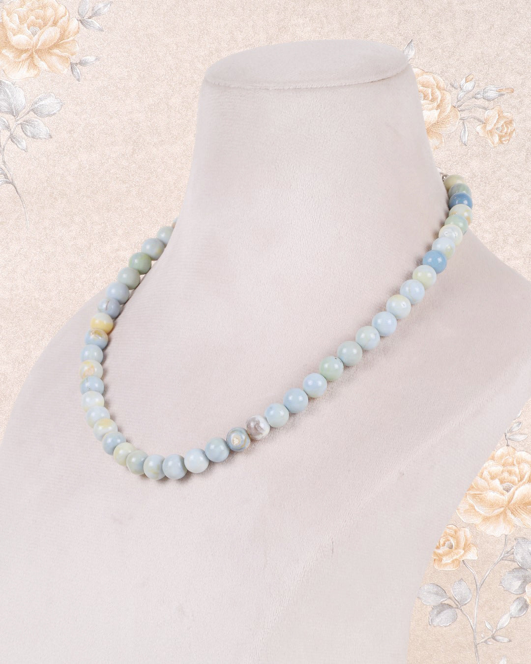 Blue Opal Gemstone Round Smooth Beads Necklace Jewelry