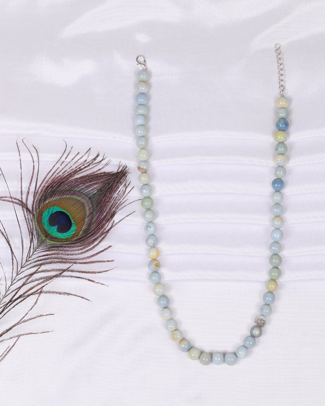 Blue Opal Gemstone Round Smooth Beads Necklace Jewelry