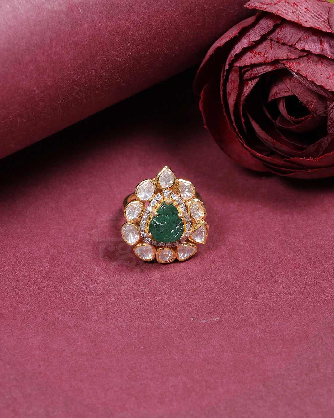 925 Silver Carved Emerald Gemstone Ring