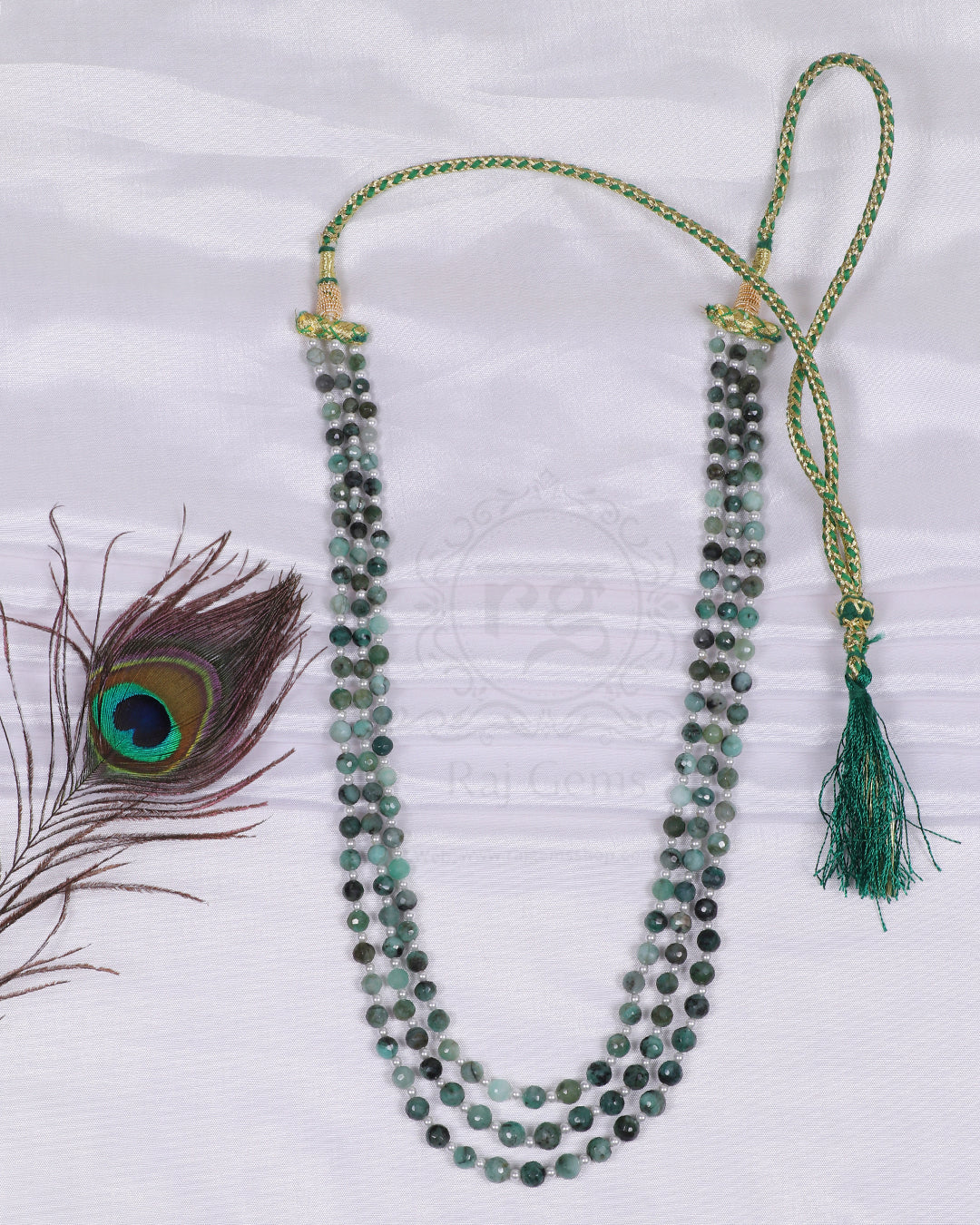 Natural Emerald And Pearl gemstone Round Beads Necklace Jewelry