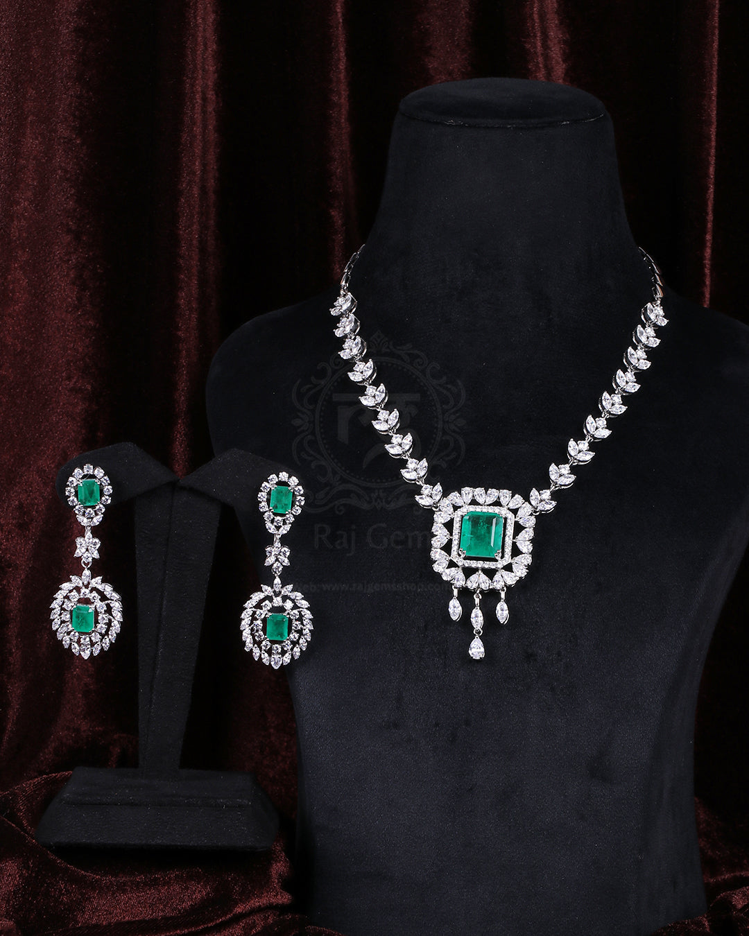 925 Silver Green Necklace Jewelry Set