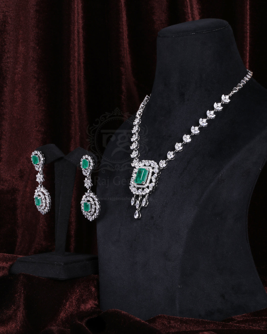 925 Silver Green Necklace Jewelry Set