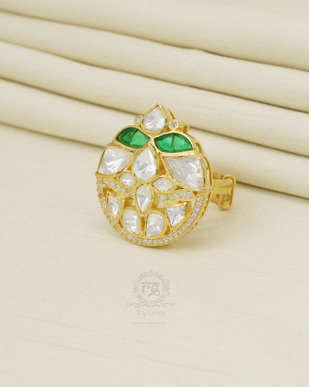 925 Silver Moissanite Polki Ring