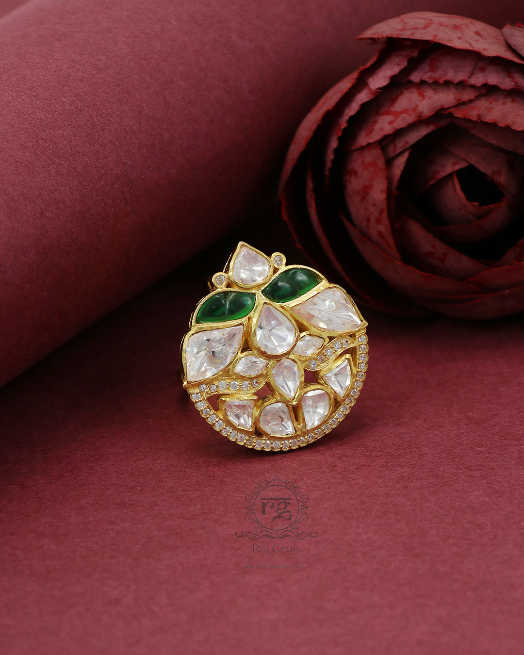 925 Silver Moissanite Polki Ring