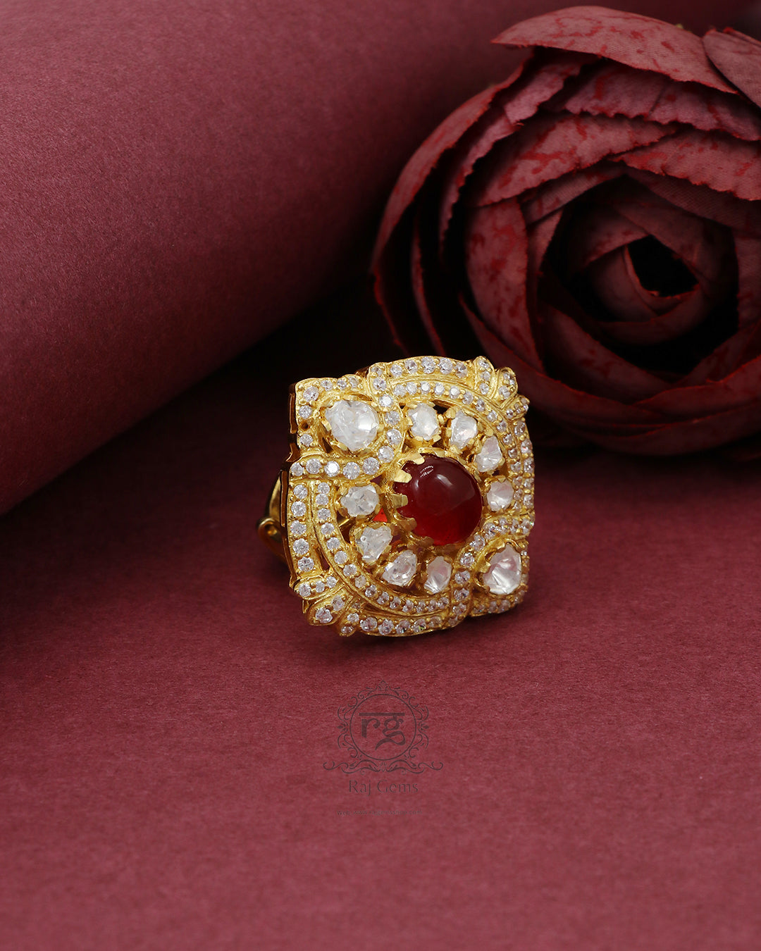 925 silver Moissanite Polki Ring