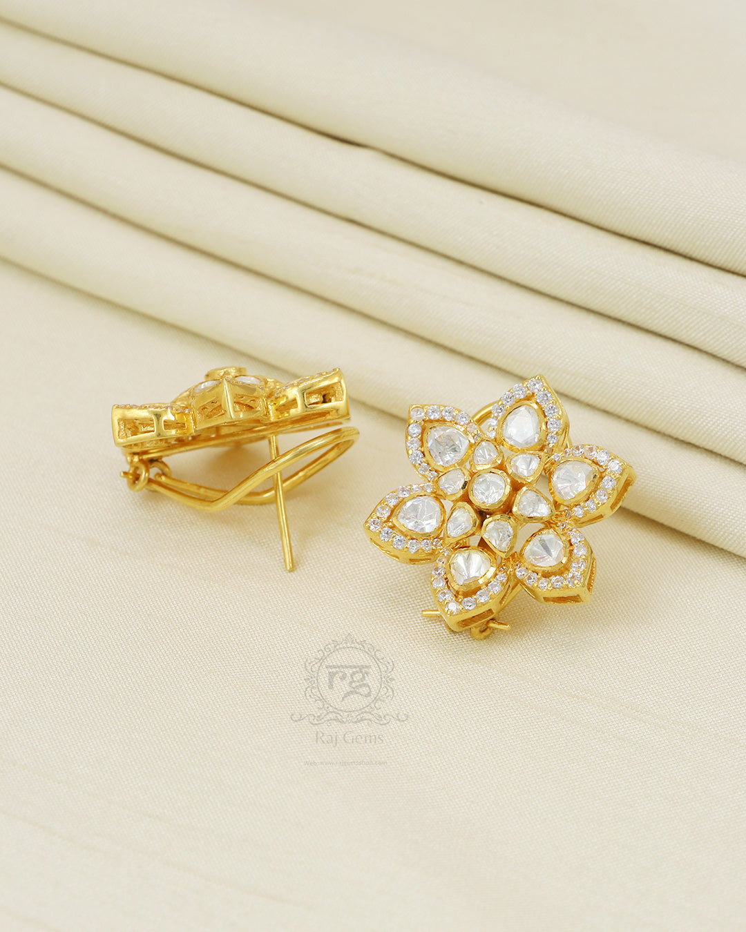 925 Silver Moissanite Polki Stud Earring