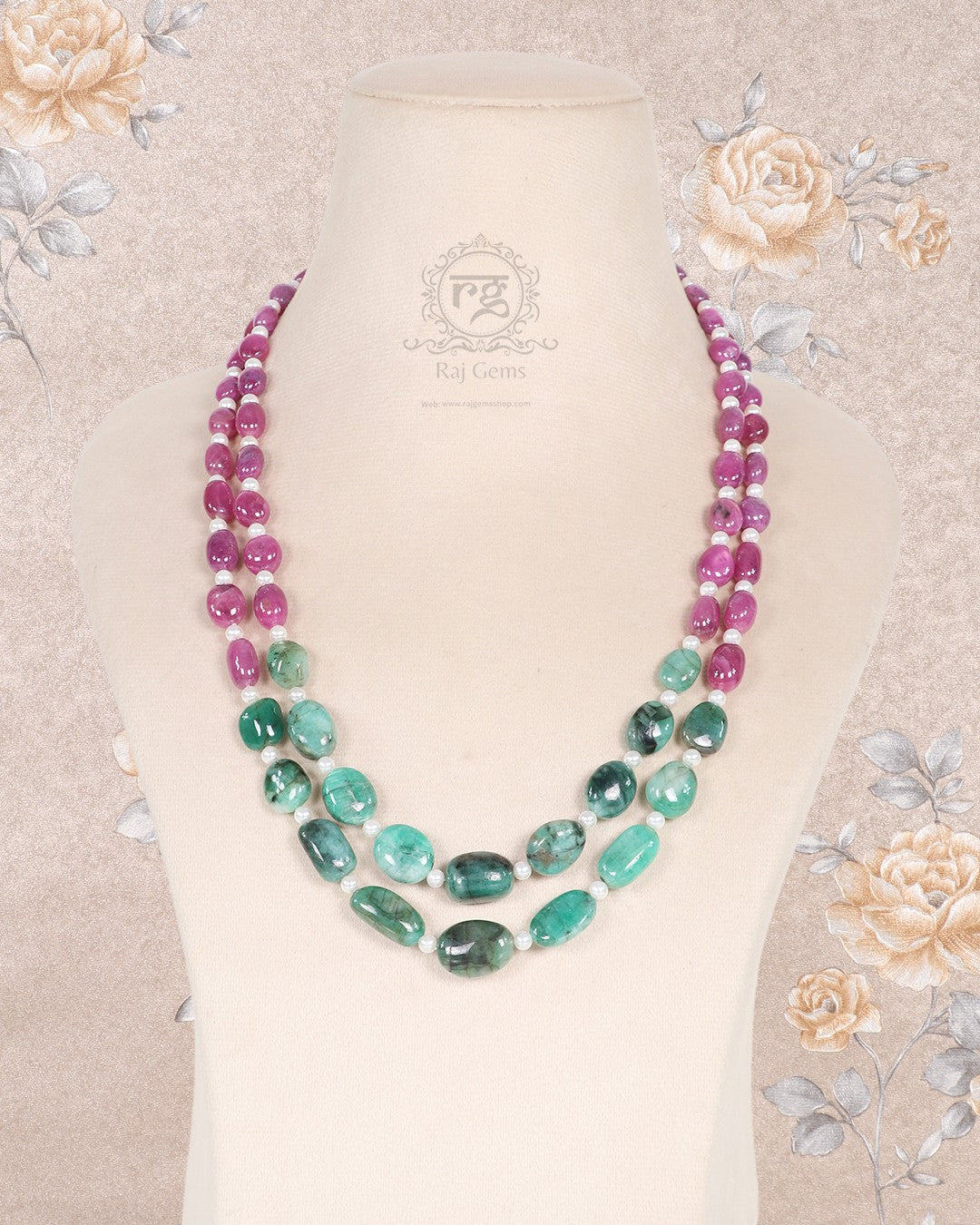 Natural Ruby And Emerald Gemstone Beads Necklace
